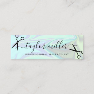 Stylish modern elegant holographic hairstylist mini business card