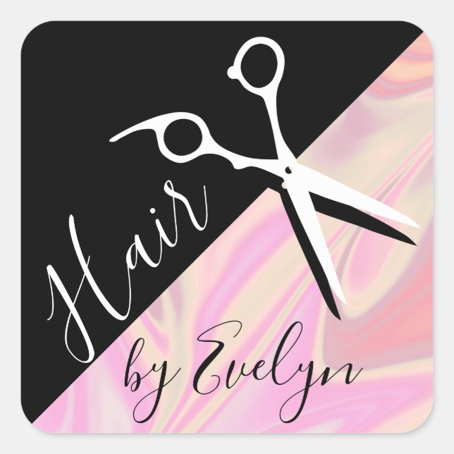 Stylish modern elegant holographic hairstylist square sticker (Front)