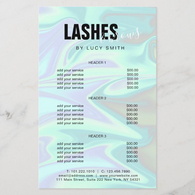 Stylish modern elegant holographic lashes & brows flyer (Front)