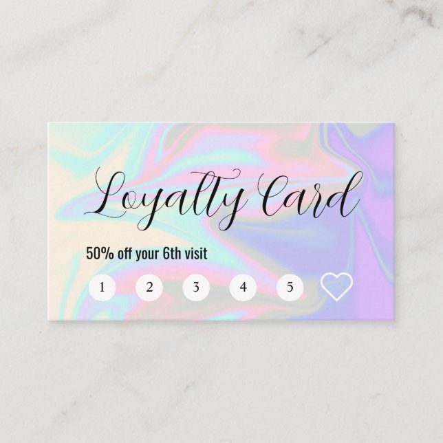 Stylish modern elegant holographic lashes & brows  loyalty card (Front)