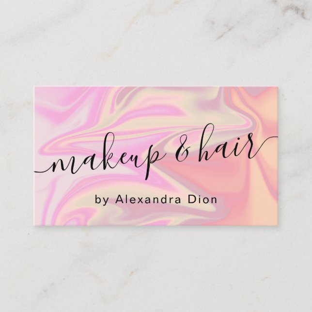Stylish modern elegant holographic makeup & hair business card (Front)