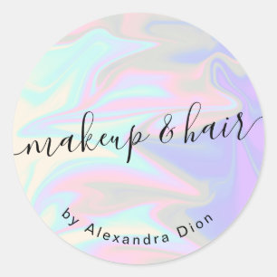 Stylish modern elegant holographic makeup & hair classic round sticker
