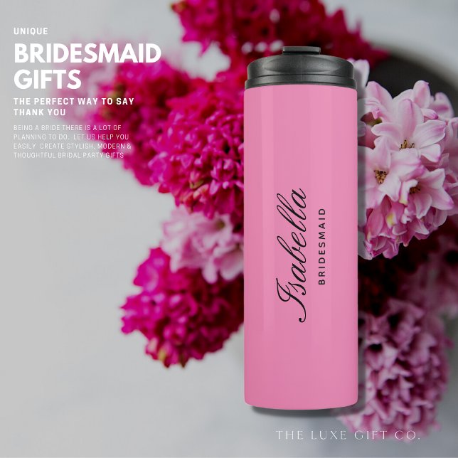 Stylish Modern Elegant Pink Bridesmaid Monogram Thermal Tumbler (Creator Uploaded)