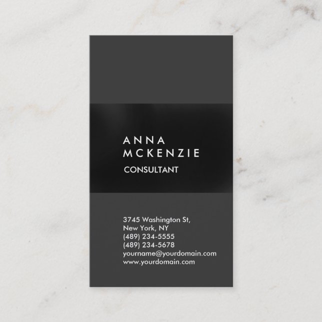 Stylish Modern Elegant Vertical Grey Stripe Business Card (Front)