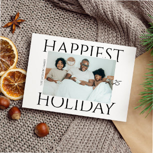Stylish Modern Family Photo Happiest Holiday Card