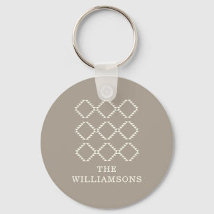Stylish Modern Farmhouse Geometric in Taupe Name   Key Ring