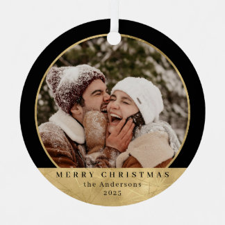 Stylish Modern Faux Gold Christmas Couple Photo Metal Tree Decoration