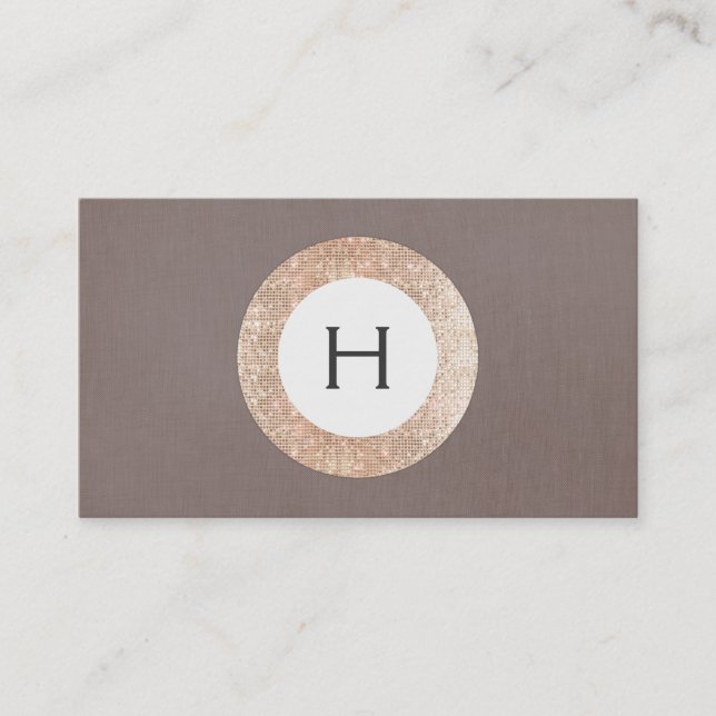 Stylish Modern FAUX Rose Gold Sequin Monogram Business Card (Front)
