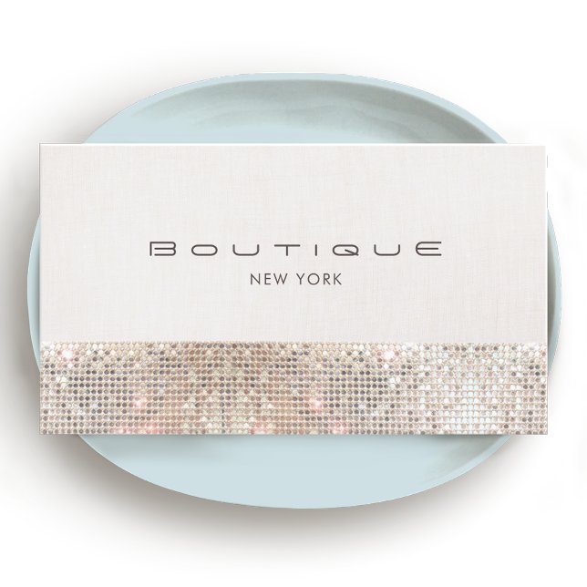 Stylish Modern Faux Sequins and Beige Linen Business Card (Creator Uploaded)