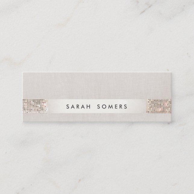 Stylish Modern FAUX Silver Sequin Mini Business Card (Front)