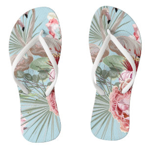 Stylish modern Flamingo pattern blue pretty girly Jandals