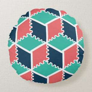 Stylish Modern Geometric Colour Cube Round Cushion