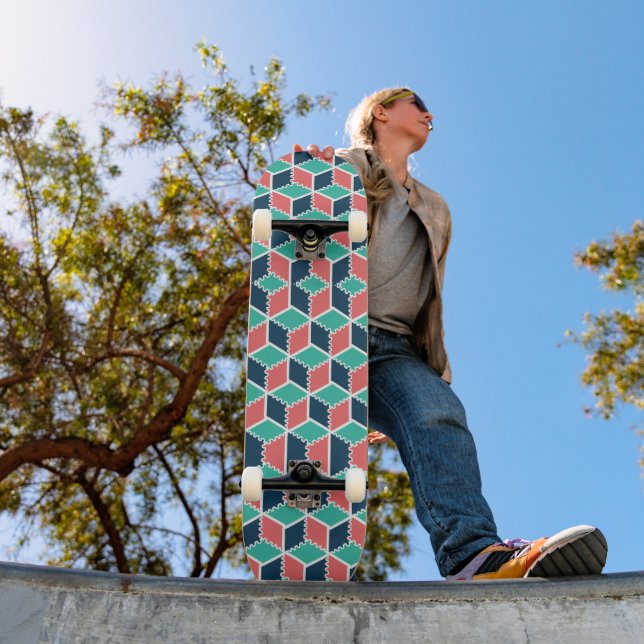 Stylish Modern Geometric Colour Cube Skateboard (Outdoor 1)