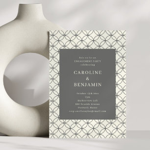 Stylish Modern Geometric Line Art Grey Engagement Invitation