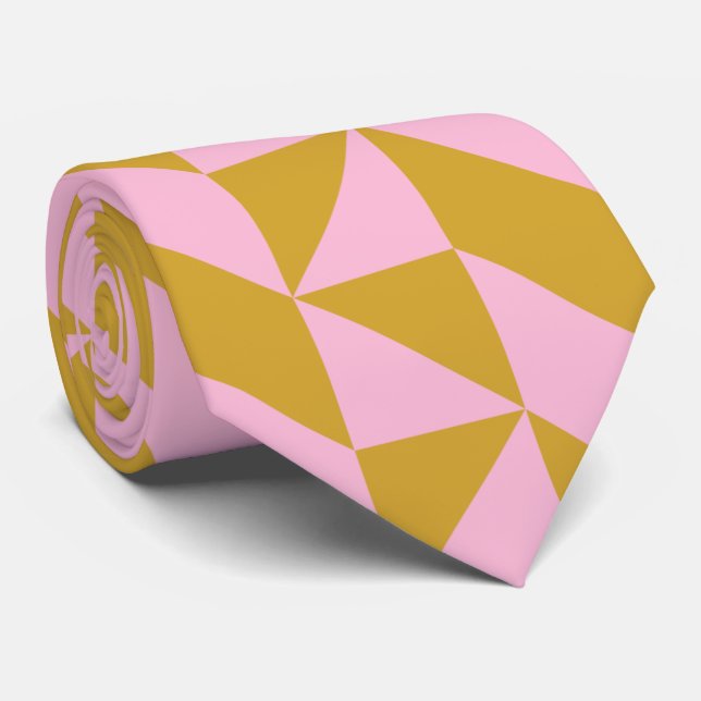 Stylish Modern Geometric Pink and Gold Pattern Tie (Rolled)