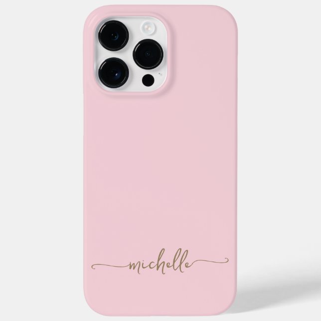 Stylish Modern Girly Blush Pink Gold Name Script Case-Mate iPhone Case (Back)