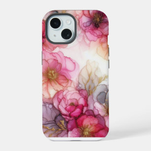 Stylish Modern Girly Pink Watercolor Floral iPhone 15 Case
