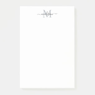 Stylish Modern Girly Script Monogram Black Grey Post-it Notes