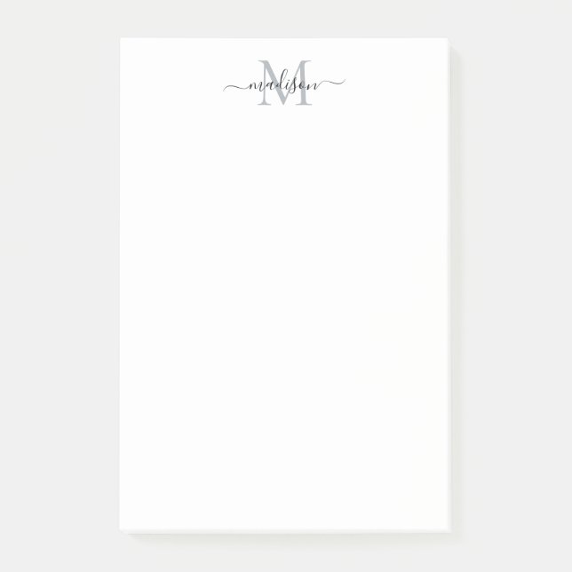 Stylish Modern Girly Script Monogram Black Grey Post-it Notes (Front)