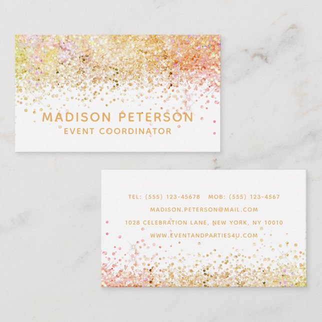 Stylish Modern Glitter Event Coordinator Planner Business Card (Front/Back)