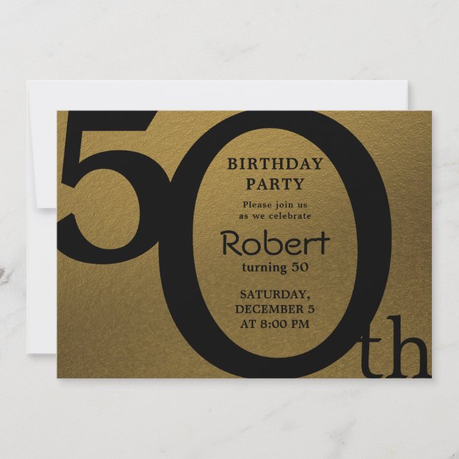 Stylish Modern Gold and Black Birthday Invitation (Front)