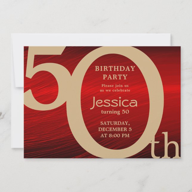 Stylish Modern Gold and Red Birthday Invitation (Front)