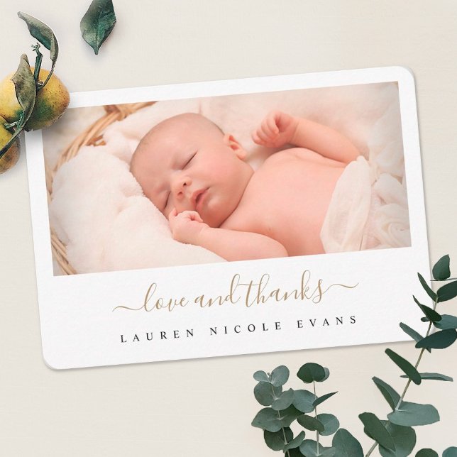 Stylish Modern Gold Script Photo Baby Shower Thank You Card (Creator Uploaded)