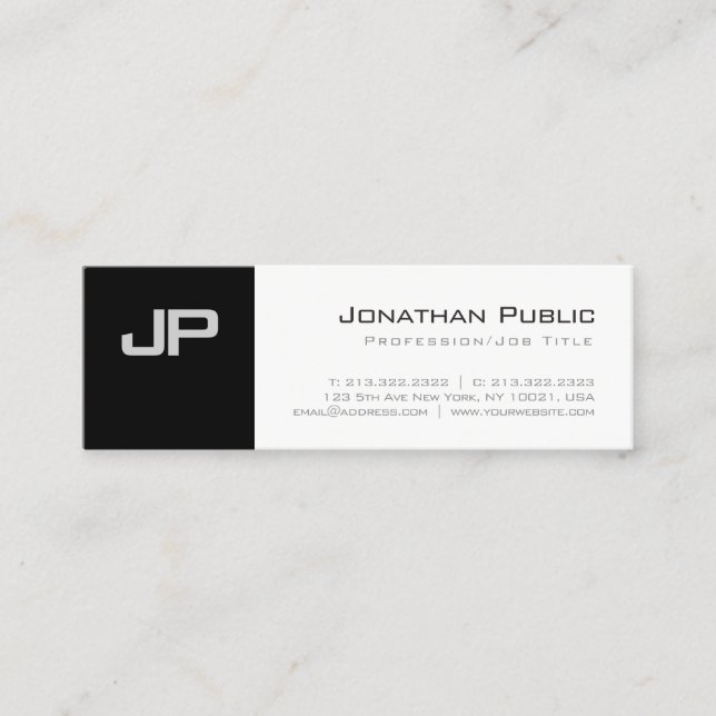Stylish Modern Graphic Sleek Monogram Plain Mini Business Card (Front)