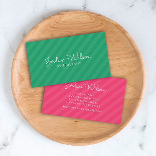 Stylish Modern Green and Pink Stripes Business Card