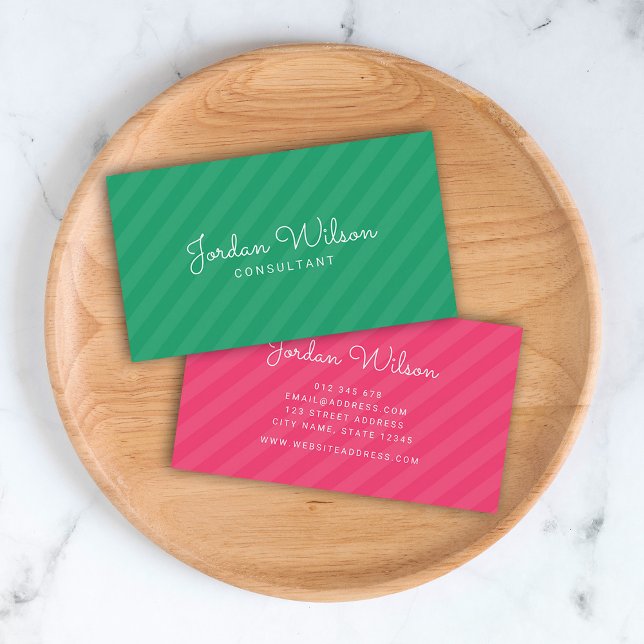 Stylish Modern Green and Pink Stripes Business Card (Creator Uploaded)