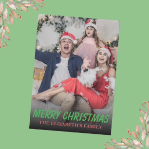 Stylish Modern Green Christmas Photo Holiday Card
