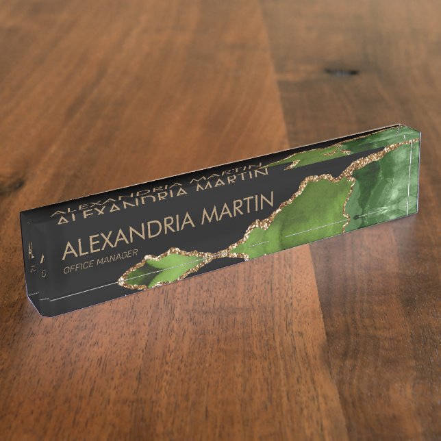 Stylish Modern Green Gold Glitter Office Nameplate (Side)