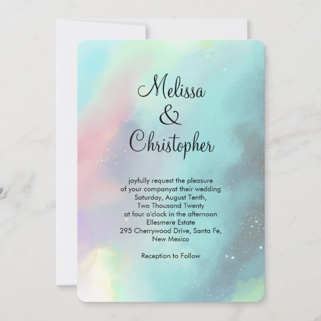 Stylish Modern Green Nebula Watercolor Abstract Invitation (Front)