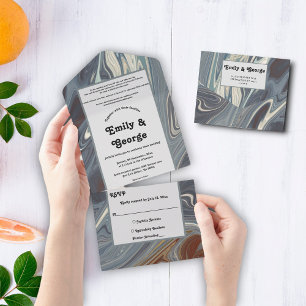 Stylish Modern Grey Abstract Painting Chic Wedding All In One Invitation