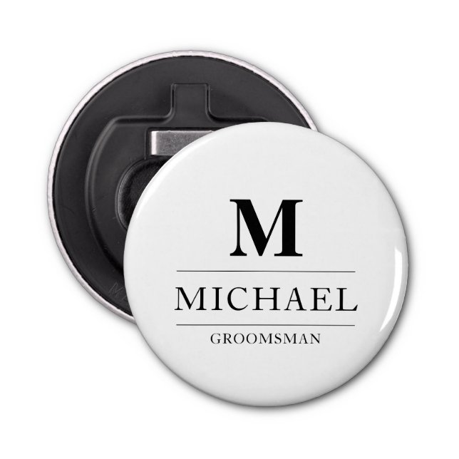 Stylish Modern Groomsmen Gifts Monogram Best Man Bottle Opener (Front)
