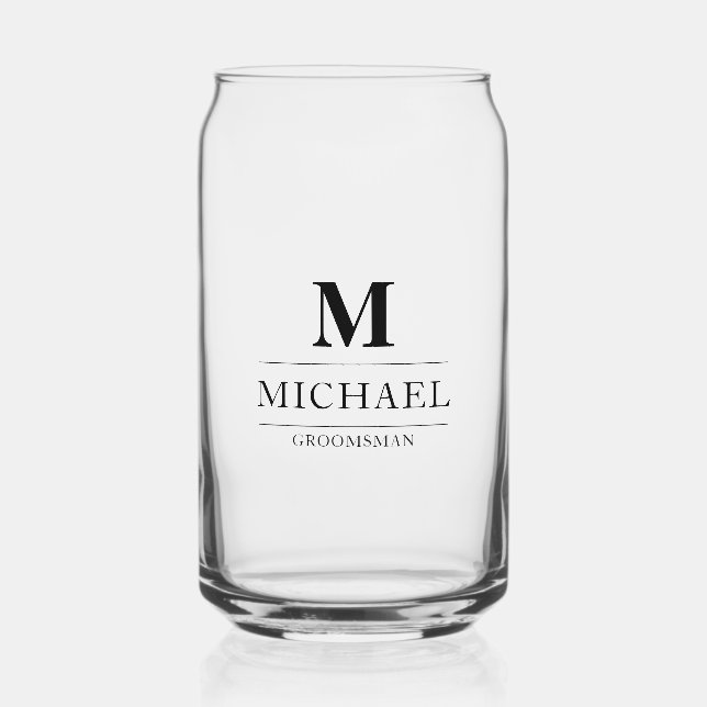 Stylish Modern Groomsmen Gifts Monogram Best Man Can Glass (Front)