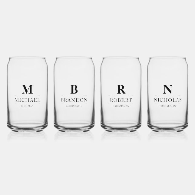 Stylish Modern Groomsmen Gifts Monogram Best Man Can Glass (Front)