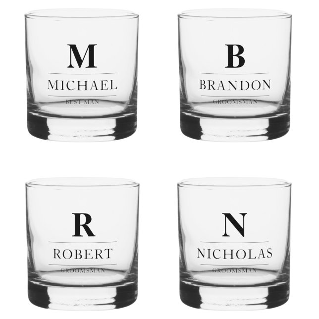 Stylish Modern Groomsmen Gifts Monogram Best Man Whiskey Glass (Creator Uploaded)