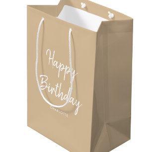 Stylish Modern Happy Birthday Gold Medium Gift Bag