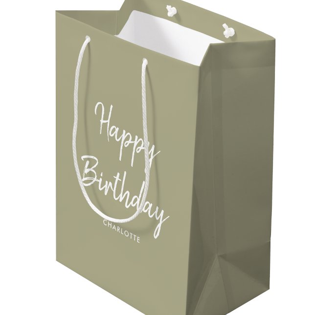 Stylish Modern Happy Birthday Green Medium Gift Bag (Creator Uploaded)