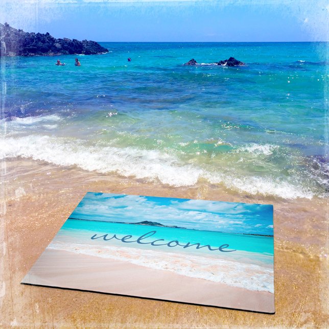 Stylish Modern Hawaii Tropical Beach Photo Welcome Doormat (Creator Uploaded)