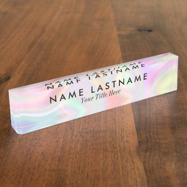 Stylish Modern Holographic Pastel Colours Nameplate (Side)