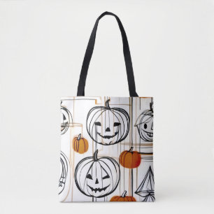 Stylish modern line art pumpkin Halloween themed Tote Bag