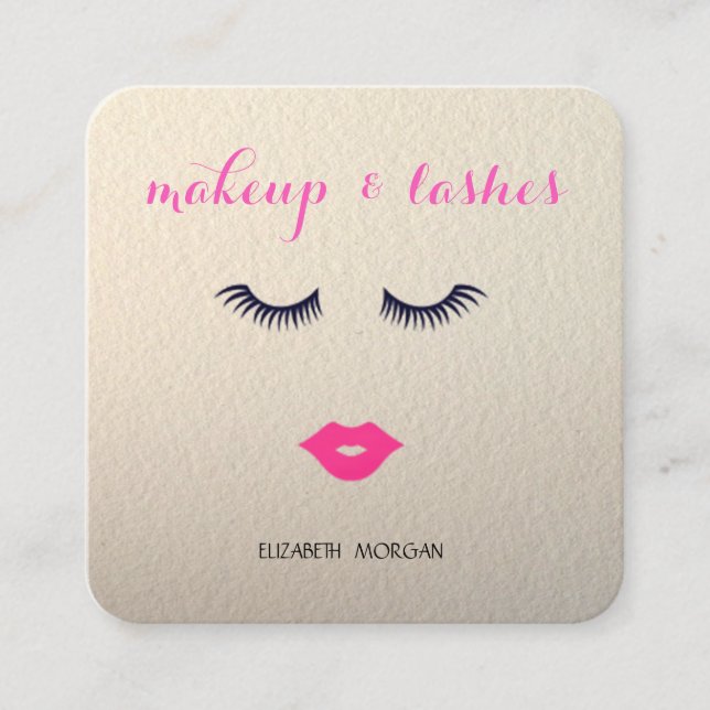 Stylish Modern ,Lips,Lashes,Makeup Square Business Card (Front)