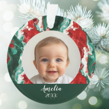 Stylish Modern Marble _ First Christmas Ornament