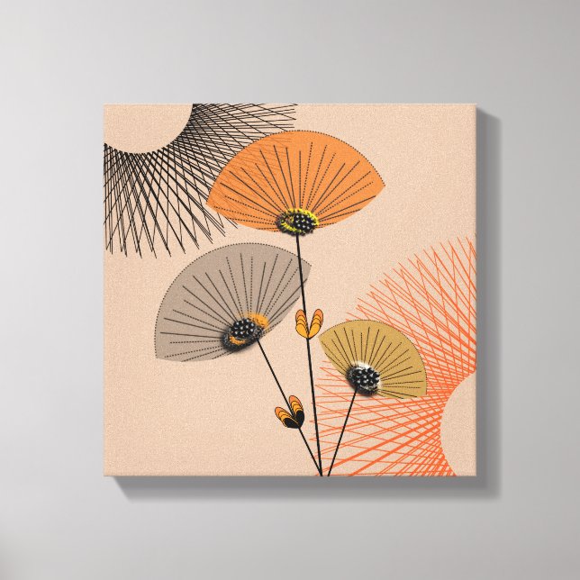Stylish Modern Mid Century Floral Illustration Canvas Print (Front)
