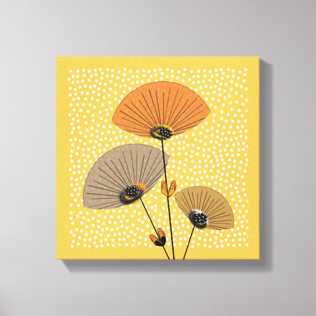 Stylish Modern Mid Century Floral Illustration Canvas Print (Front)