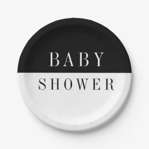 Stylish modern minimal black & white baby shower paper plate