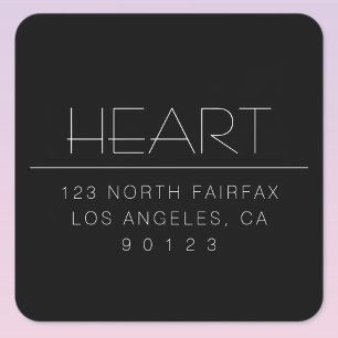 Stylish Modern Minimal Name & Address   Black Square Sticker