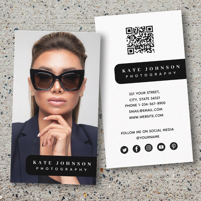 Stylish Modern Minimal Photo QR Code Social Media Business Card (Stylish Modern Minimal Photo QR Code Social Media Business Card)